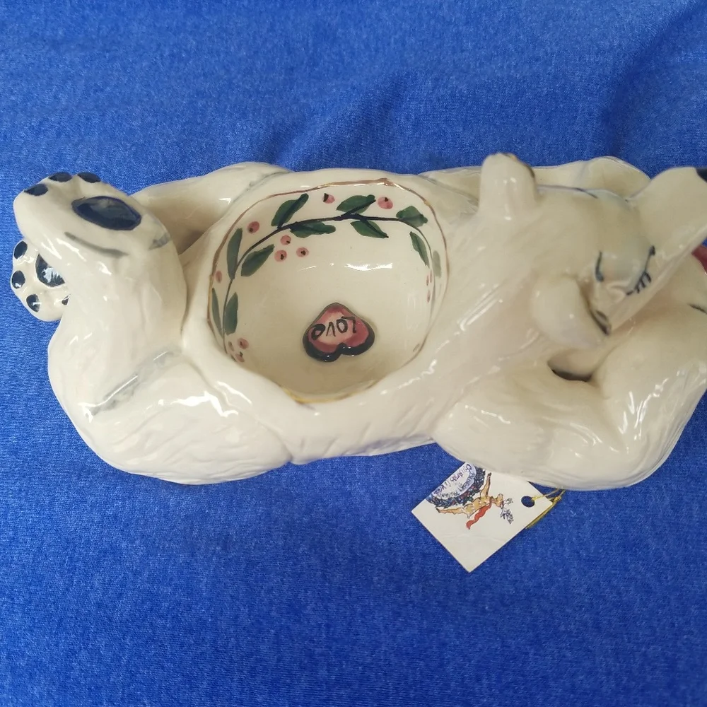 Blue Sky Ceramic Bear Tea Light Candle Holder Pottery